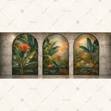Tropical Window Garden Border Wide Backdrop