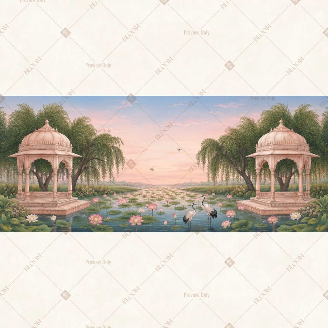 Sunset Palace Garden Border Wide Backdrop
