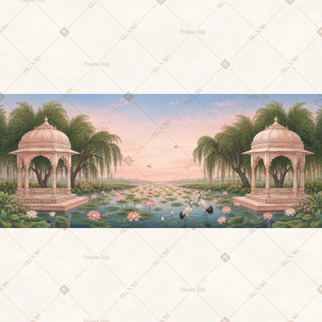Sunset Palace Garden Border Wide Backdrop