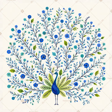 Blue Peacock Tree Pattern Square Backdrop