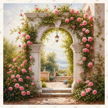 Floral Garden Archway Square Backdrop