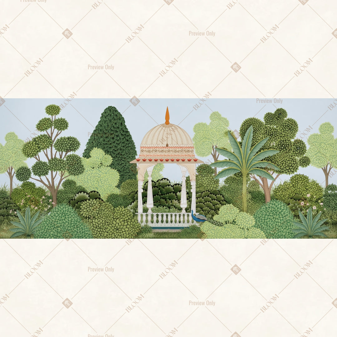 White Garden Pavilion Border Wide Backdrop