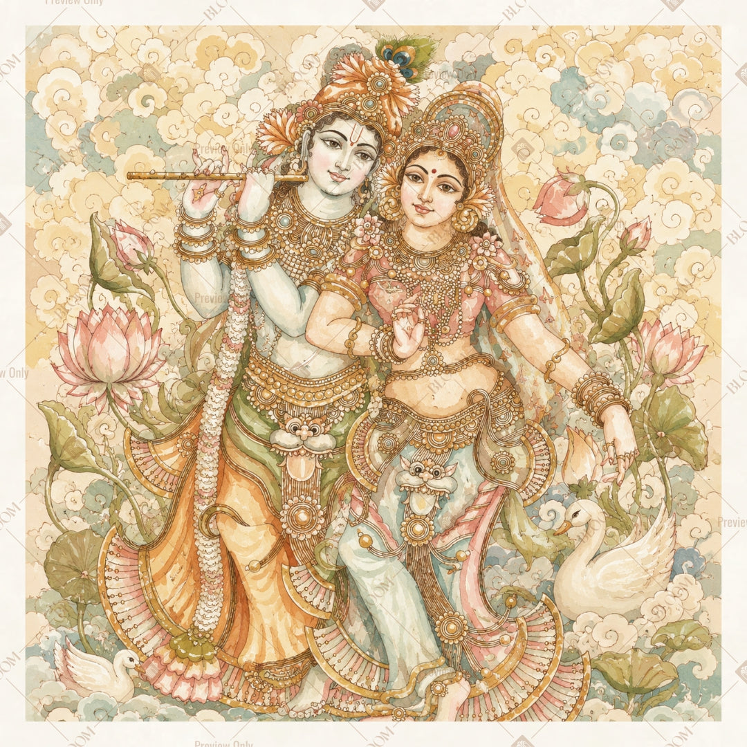 Vintage Krishna Dance Square Backdrop