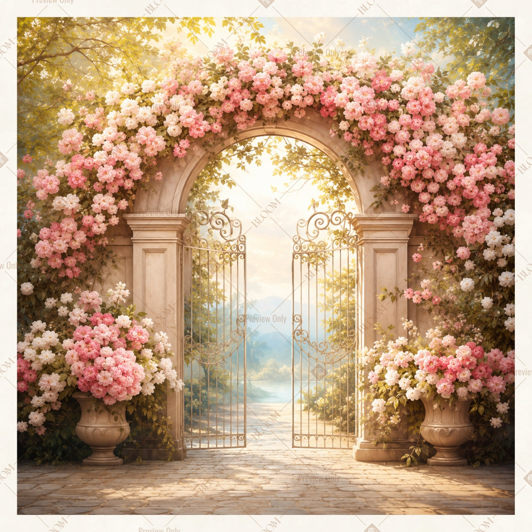 Floral Garden Entrance Square Backdrop