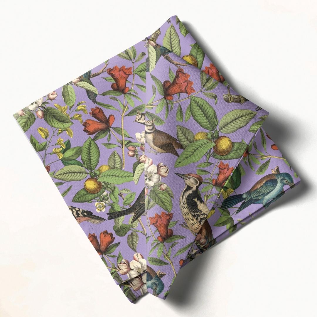 Lavender Woodland Birds: Napkins 18" X 18" - Pack Of 20