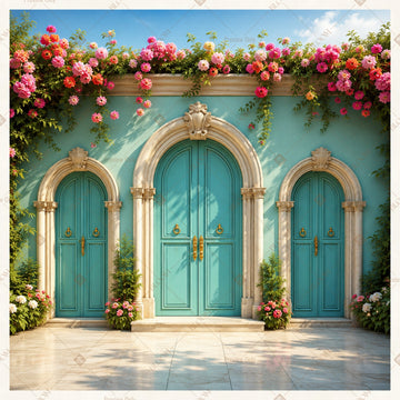 Aqua Palace Doors Square Backdrop