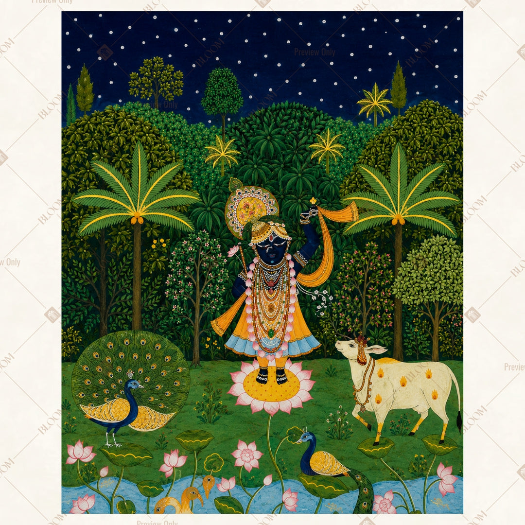 Krishna Vrindavan Night Portrait Rectangle Backdrop