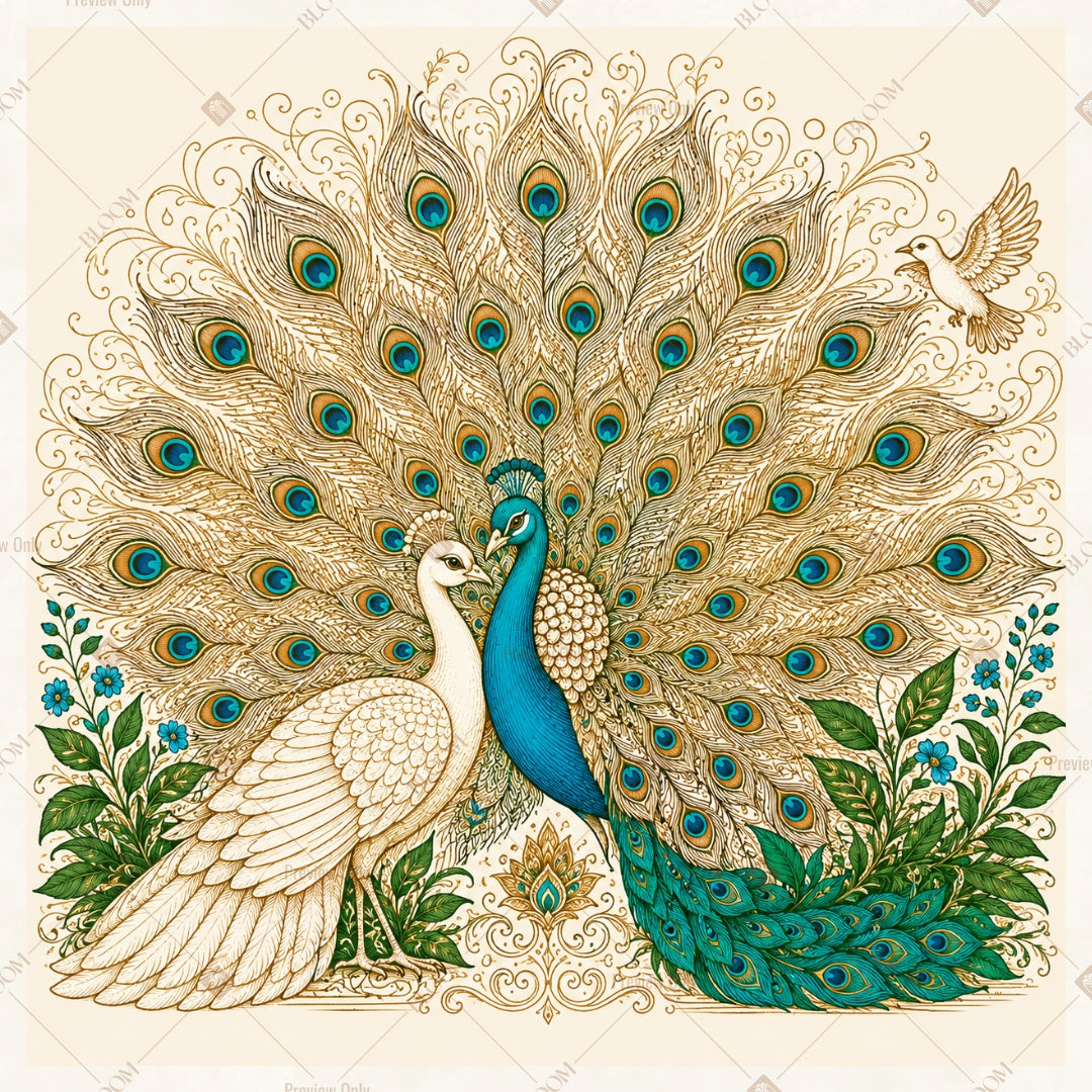 White Peacock Garden Square Backdrop