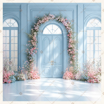 Elegant Blue Palace Door Square Backdrop