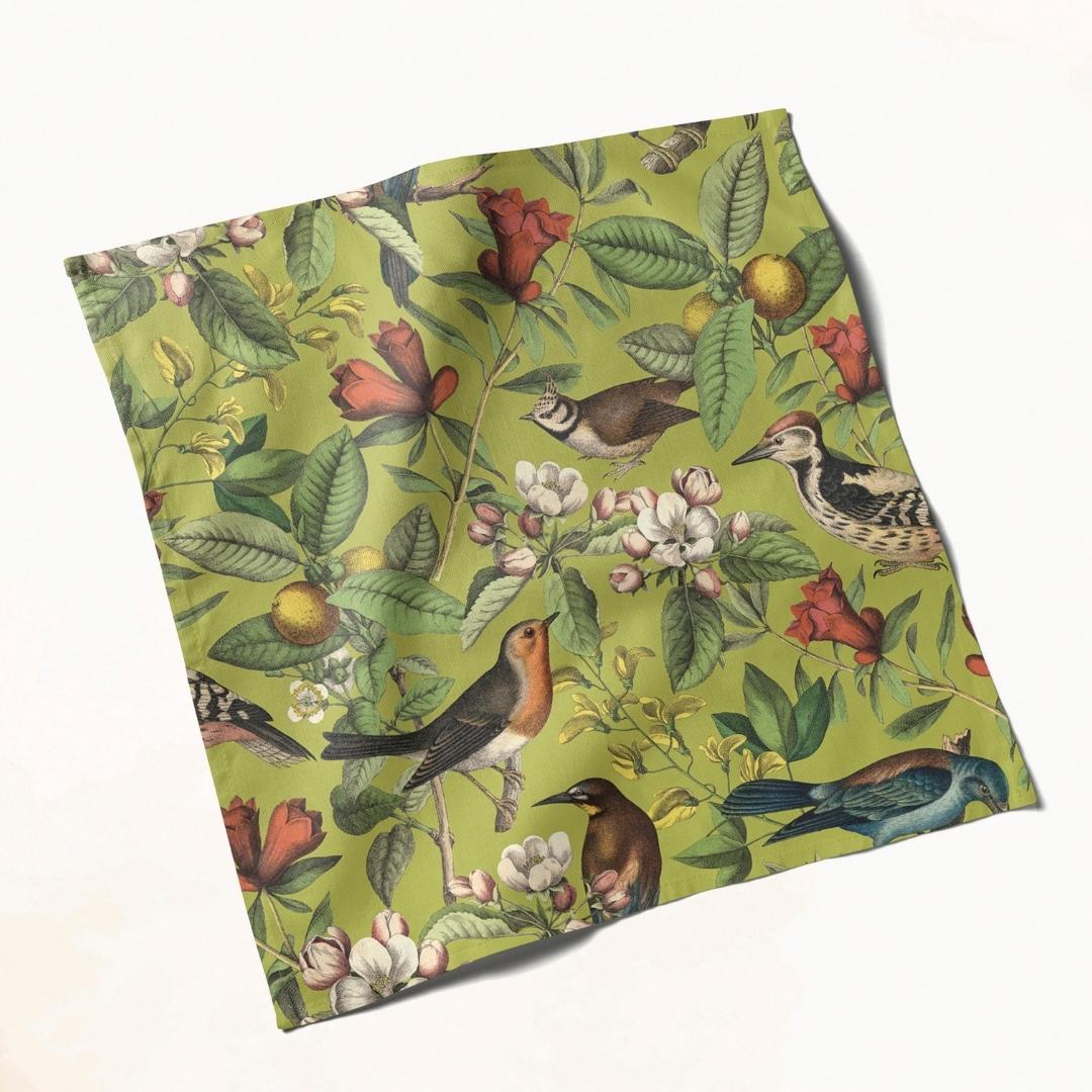 Olive Woodland Birds: Napkins 18" X 18" - Pack Of 20
