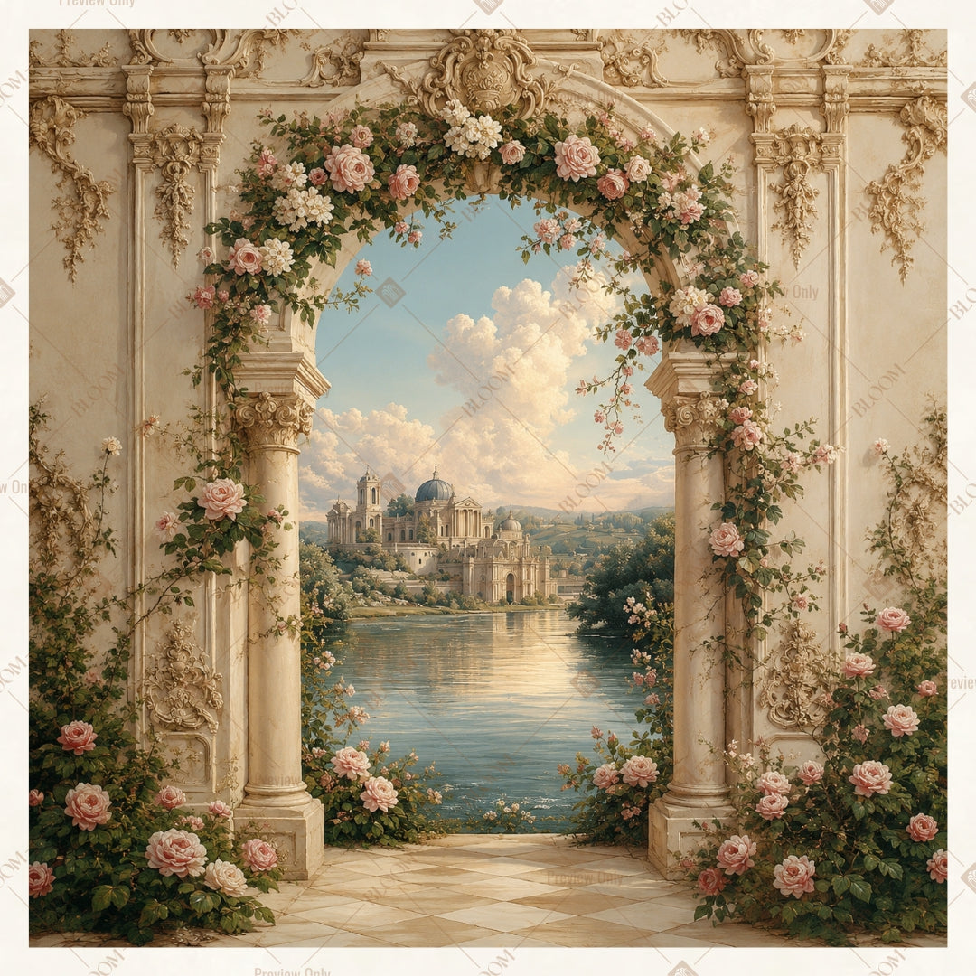 Vintage Floral Window Square Backdrop