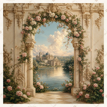 Vintage Floral Window Square Backdrop