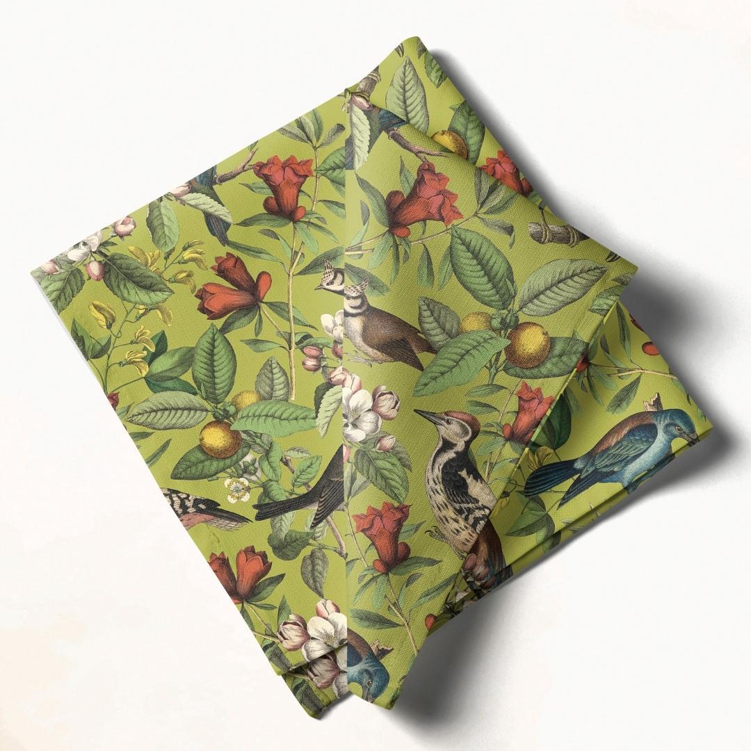 Olive Woodland Birds: Napkins 18" X 18" - Pack Of 20