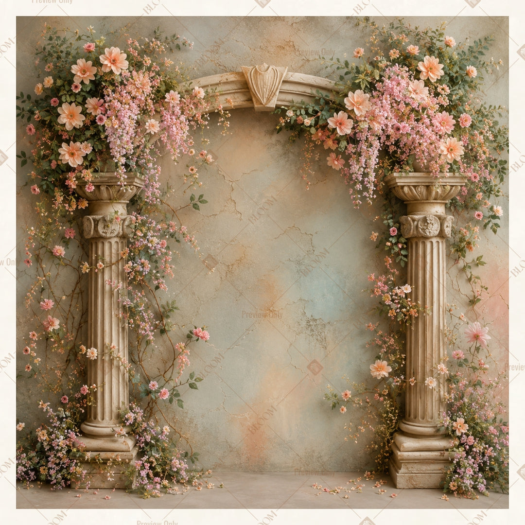 Rustic Floral Wall Square Backdrop