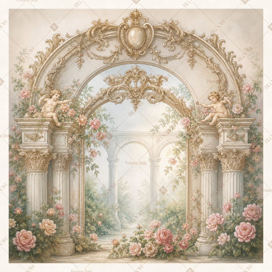 Luxury White Floral Arch Square Backdrop