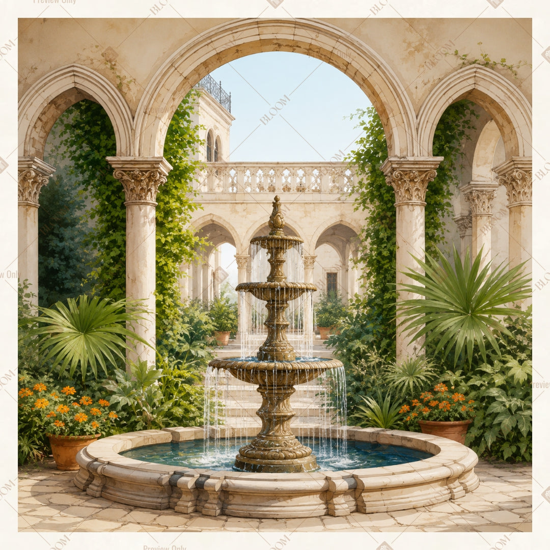 Garden Fountain Palace Square Backdrop