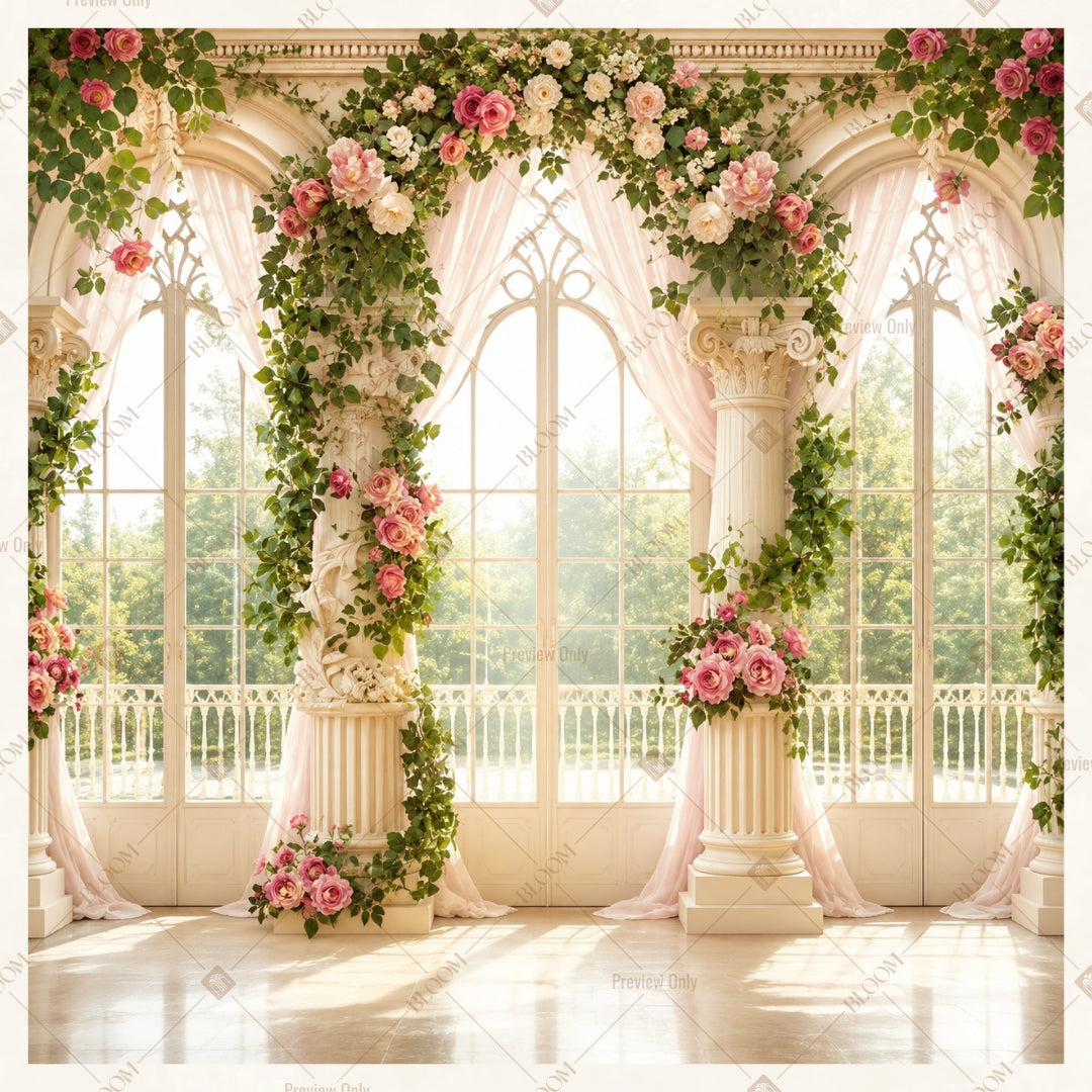 Romantic Floral Archway Square Backdrop