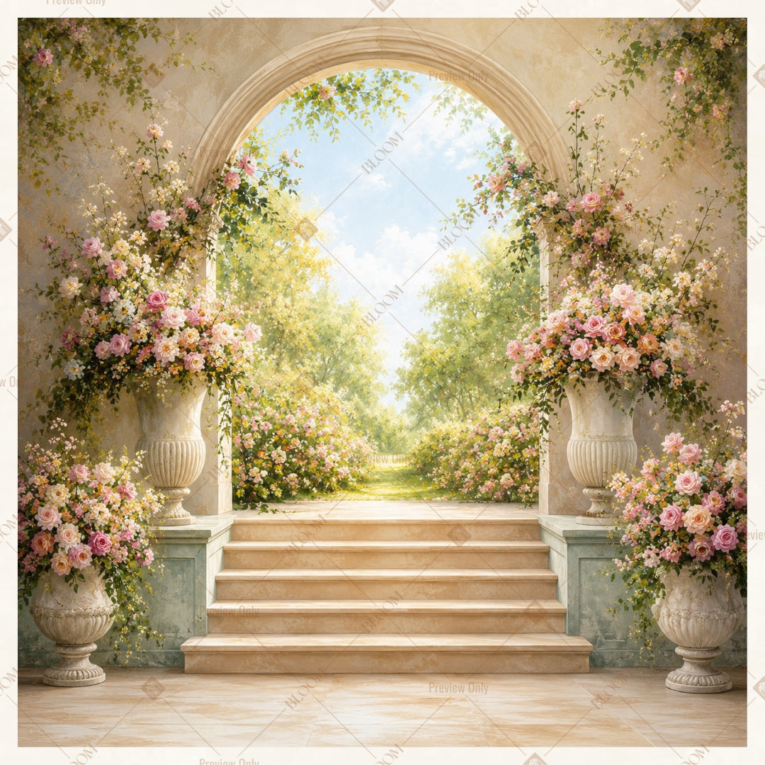 Grand Garden Stairway Square Backdrop