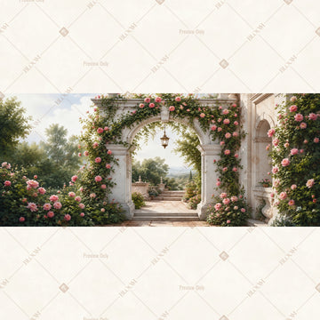 Romantic Garden Arch Wide Backdrop