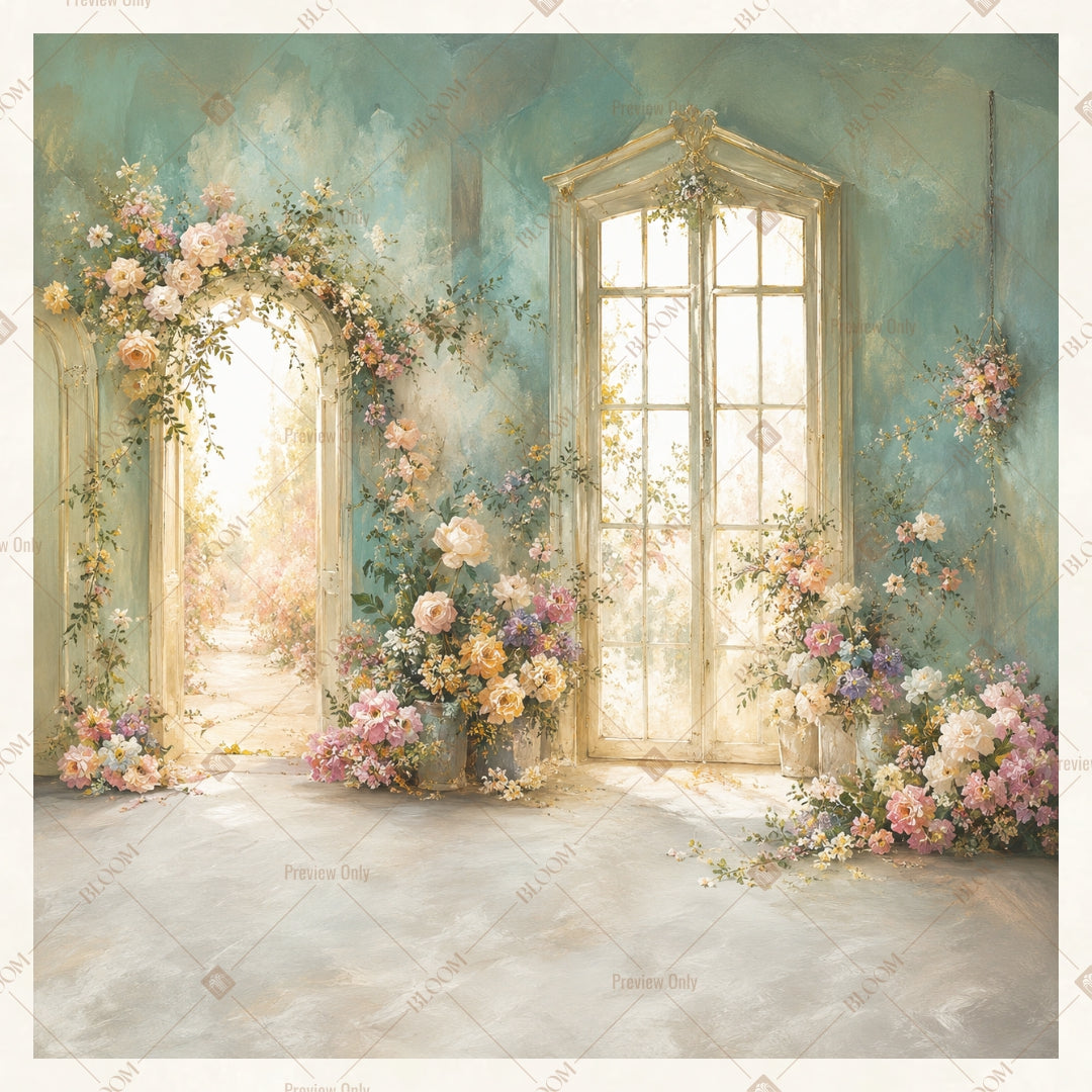 Vintage Garden Window Square Backdrop