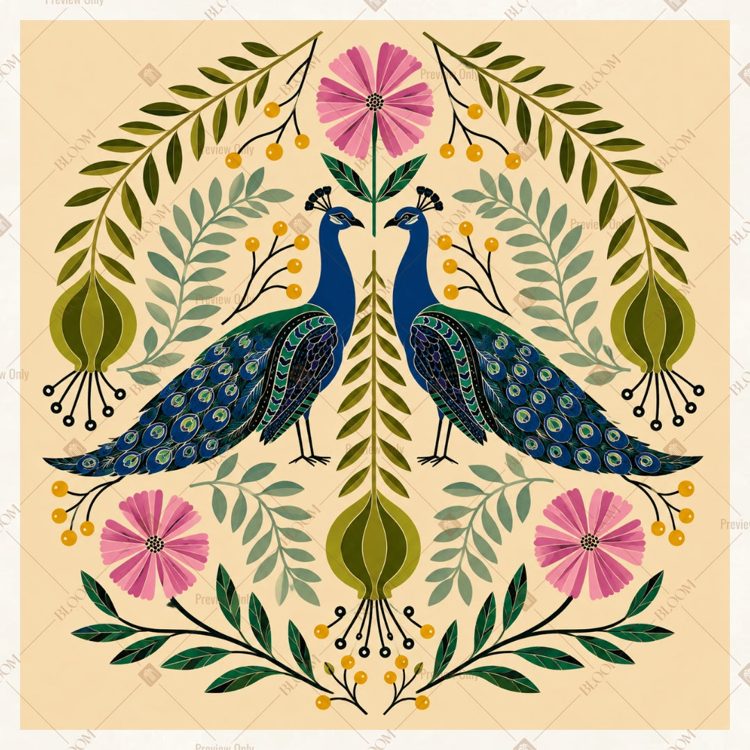 Folk Art Peacock Pattern Square Backdrop