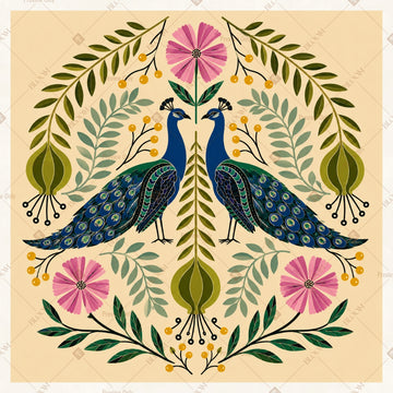Folk Art Peacock Pattern Square Backdrop