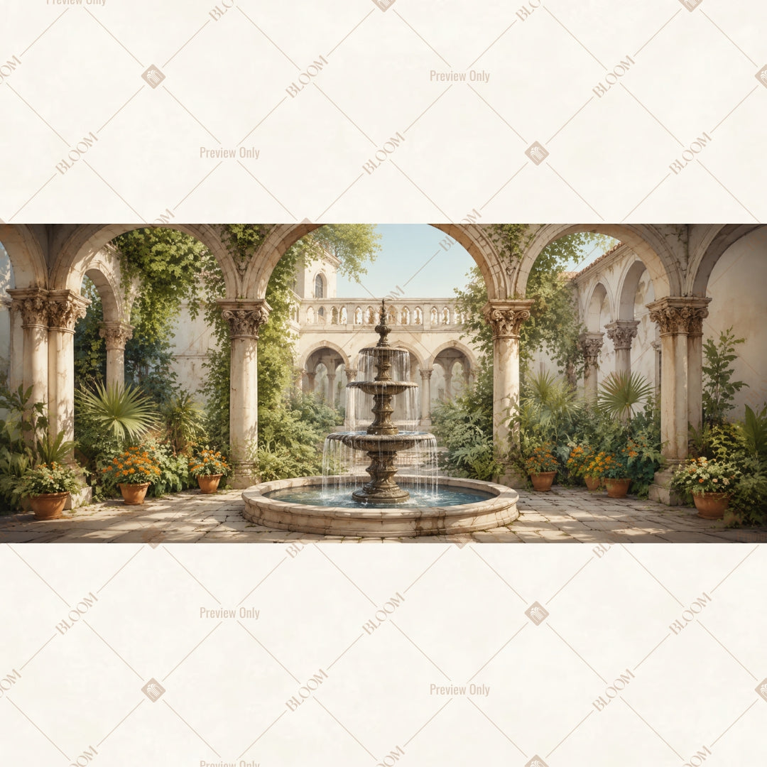 Royal Courtyard Fountain Wide Backdrop