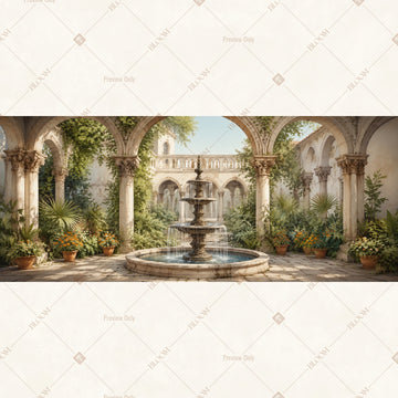Royal Courtyard Fountain Wide Backdrop