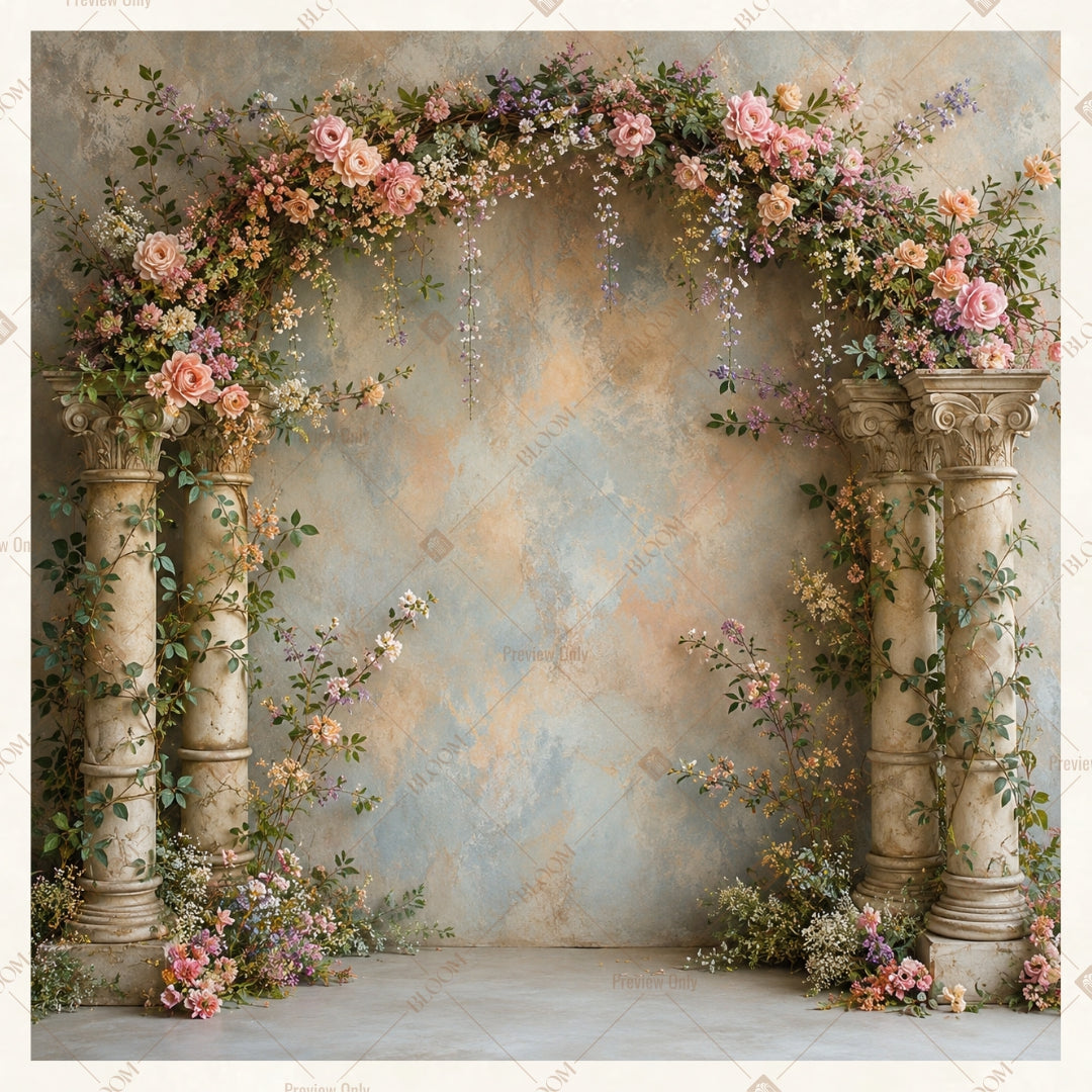 Vintage Floral Garden Wall Square Backdrop