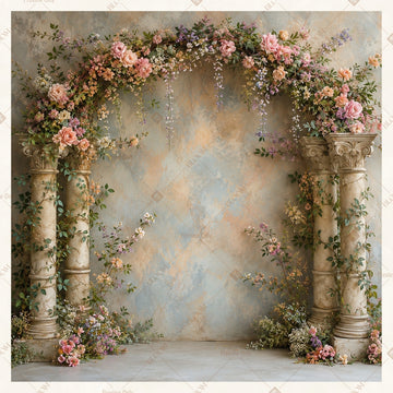 Vintage Floral Garden Wall Square Backdrop