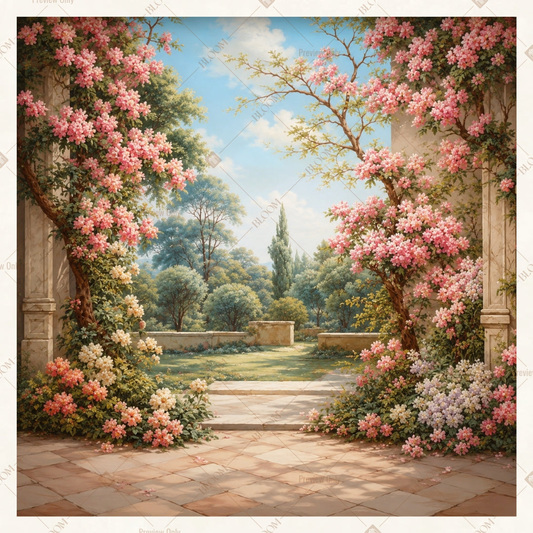 Blooming Garden Courtyard Square Backdrop
