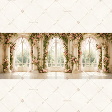 White Floral Palace Garden Wide Backdrop