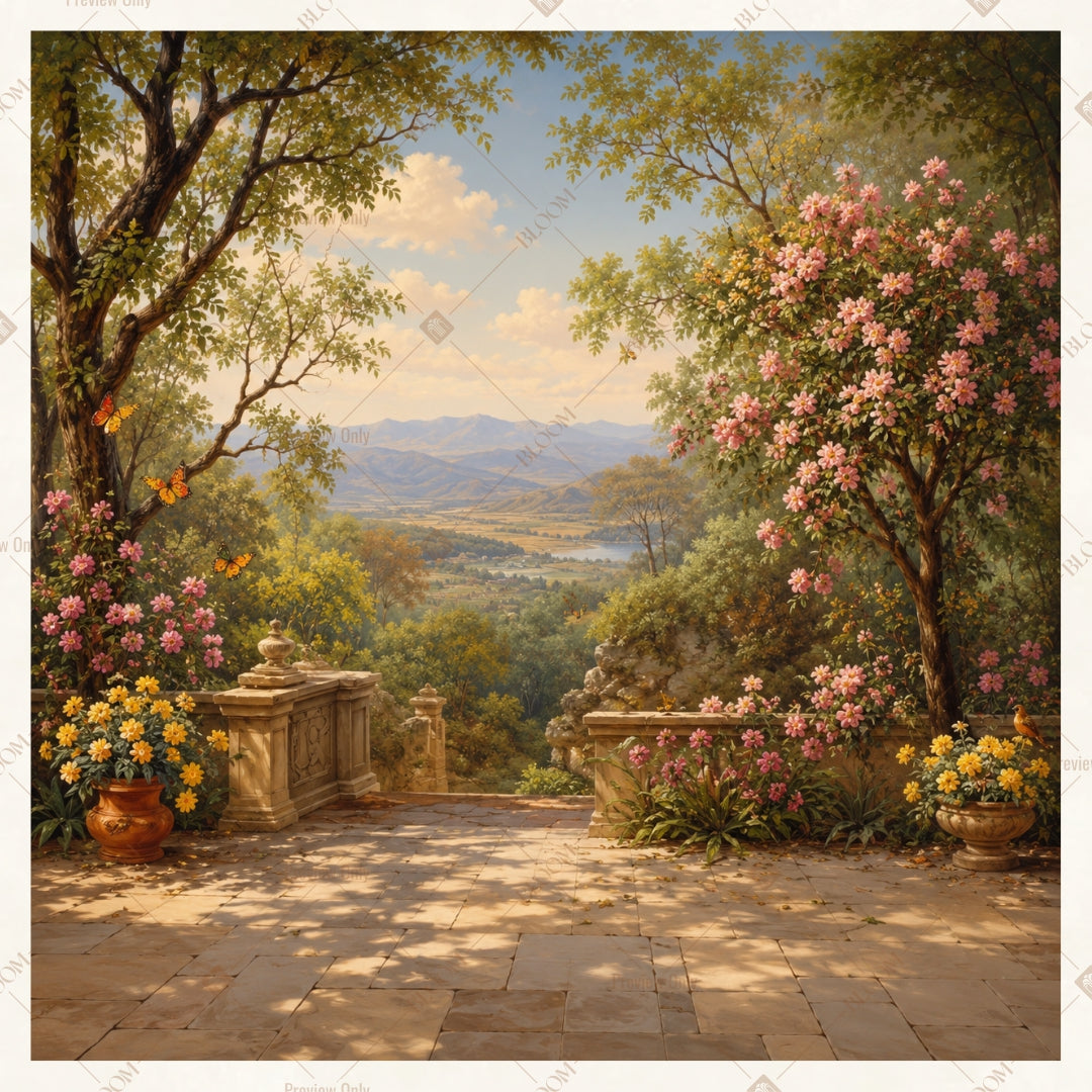Sunset Garden Landscape Square Backdrop