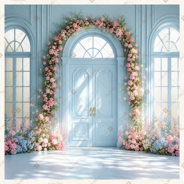 Blue Floral Palace Entrance Square Backdrop