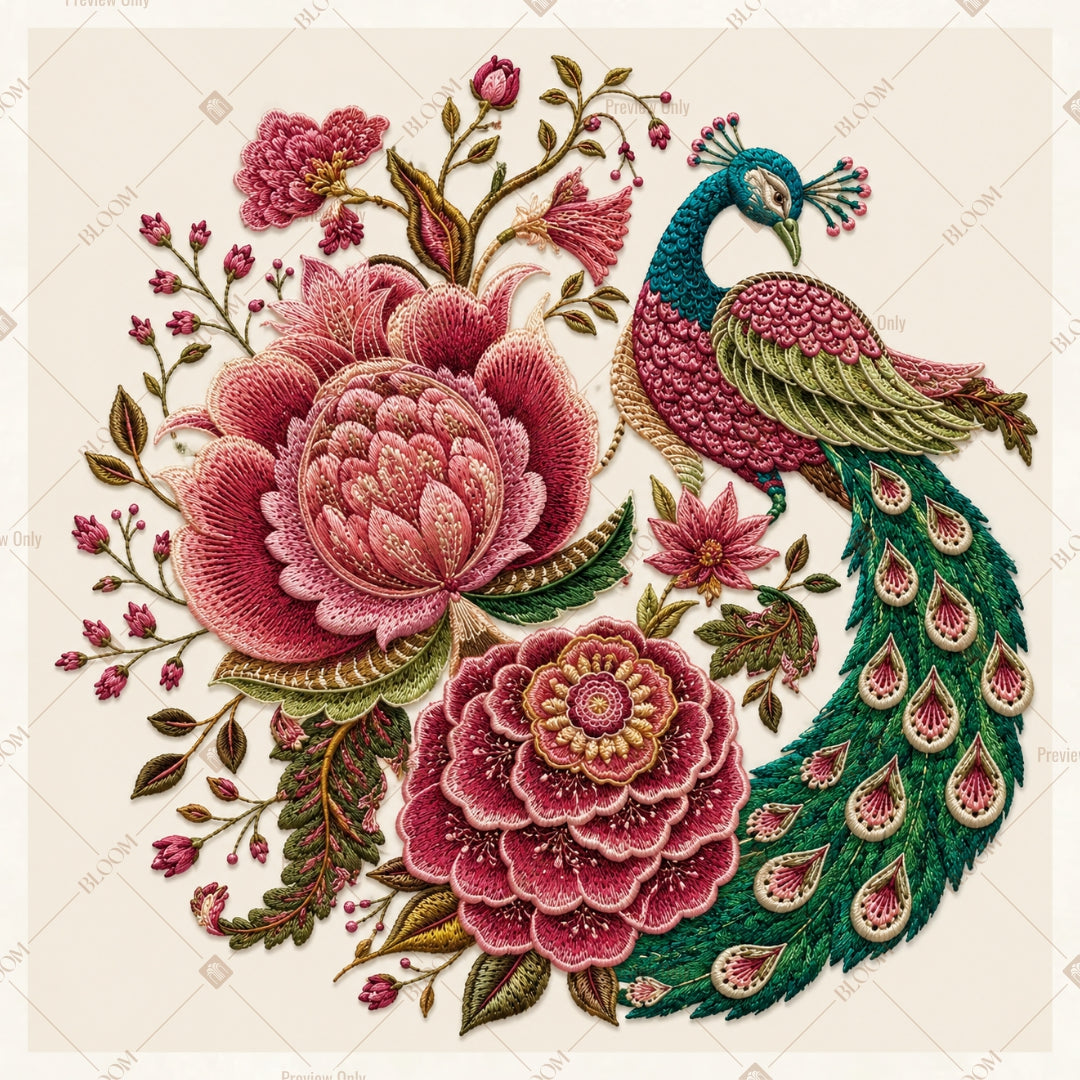 Vintage Rose Peacock Pattern Square Backdrop