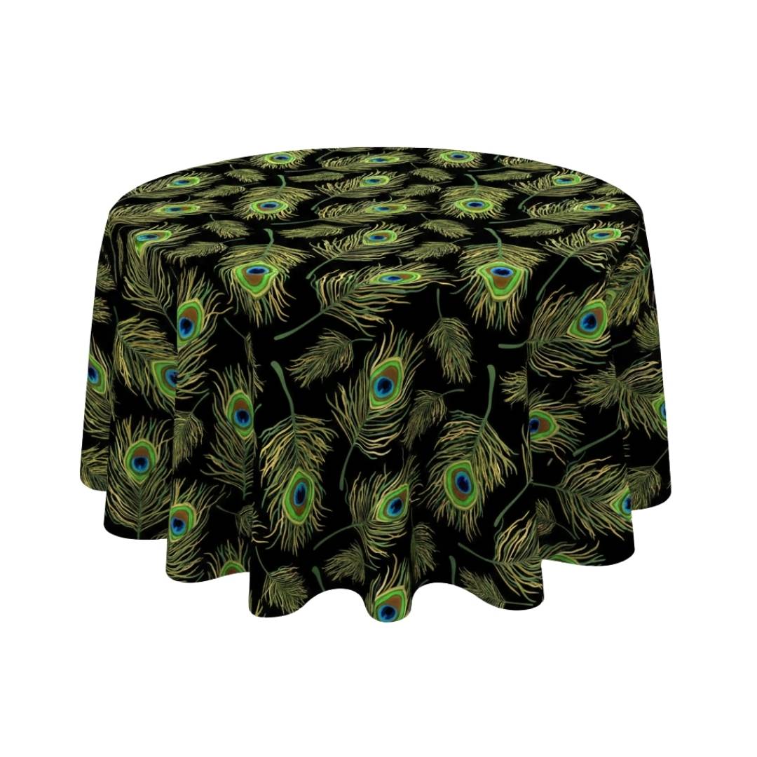 Black Peacock Glamour Round Table Cover - Pack Of 6