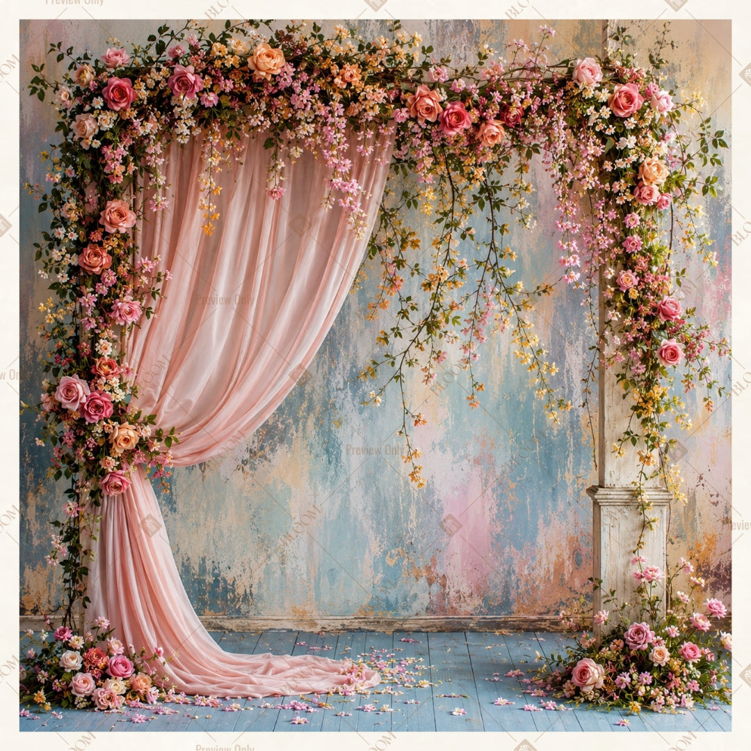 Vintage Pink Curtain Stage Square Backdrop