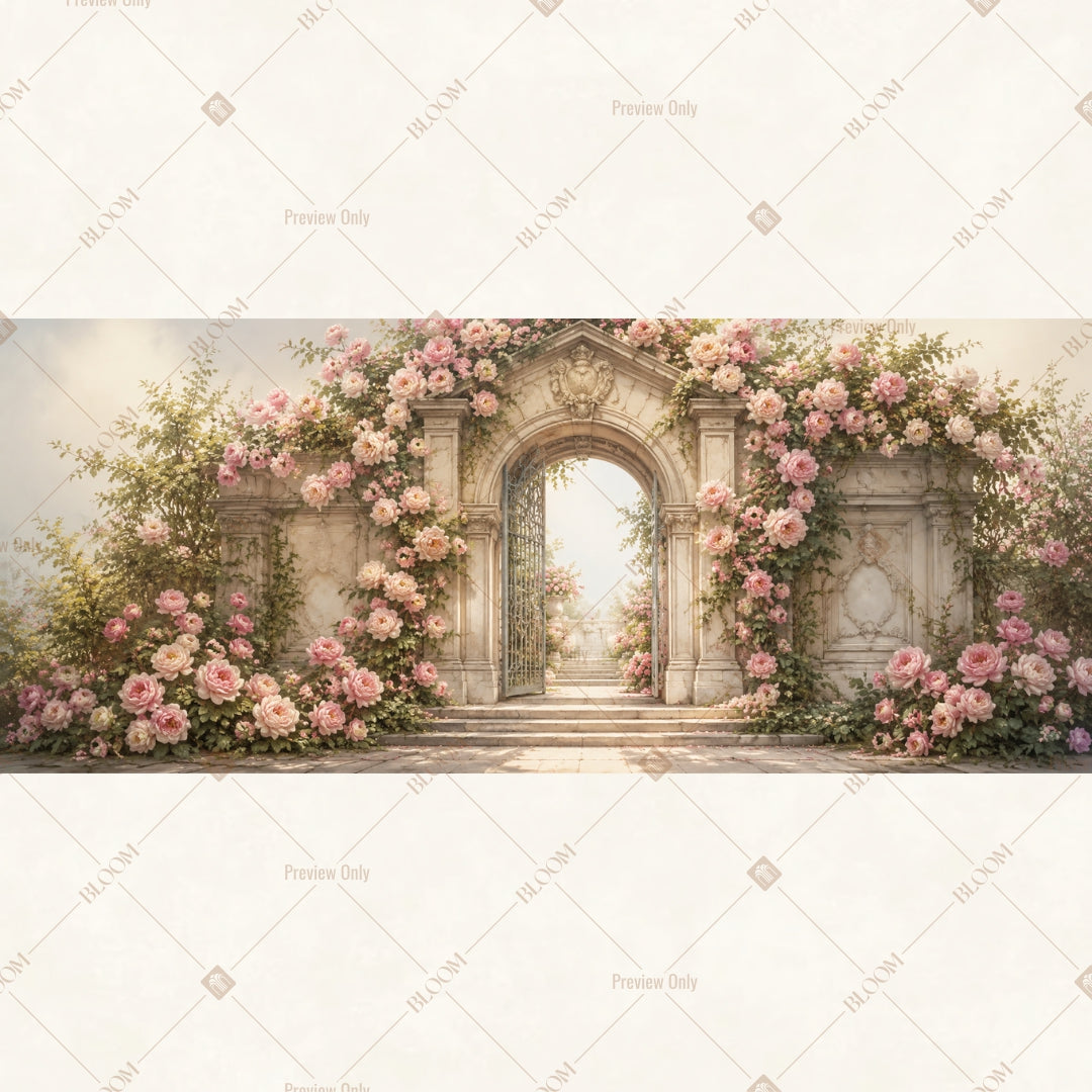 Romantic Rose Garden Arch Wide Backdrop