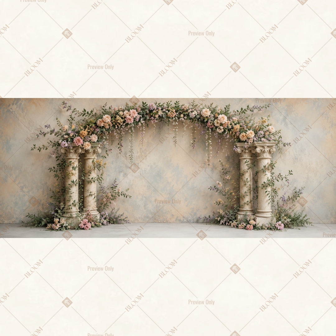 Floral Stone Archway Wide Backdrop