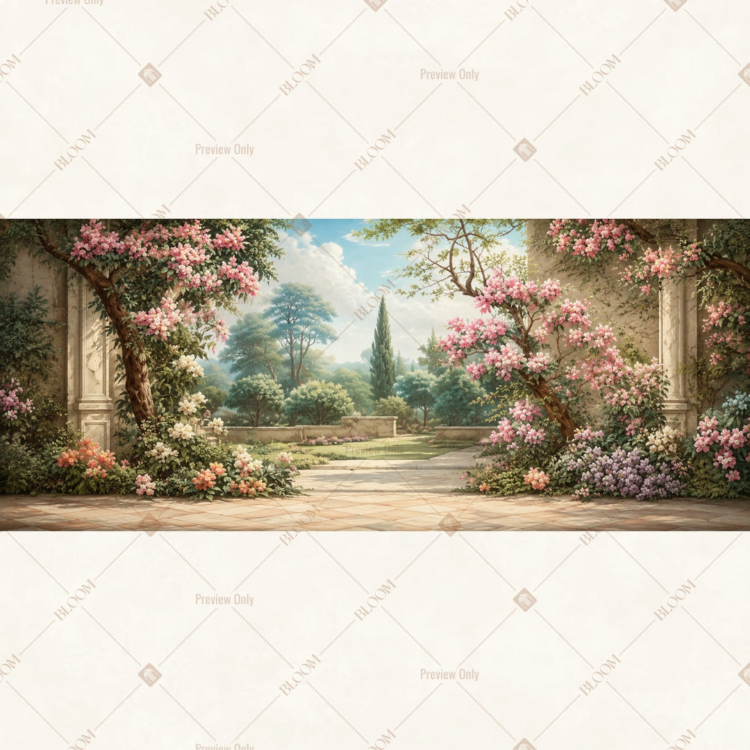 Blooming Garden Courtyard Wide Backdrop