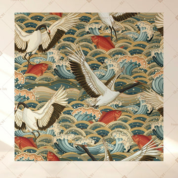 Crane Bird Wave Square Backdrop