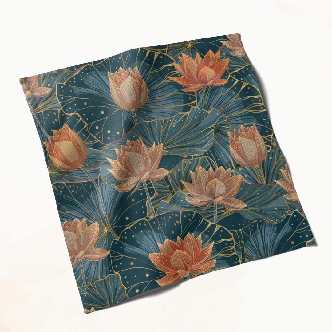 Blue & Orange Lotus Floral: Napkins 18" X 18" - Pack Of 20