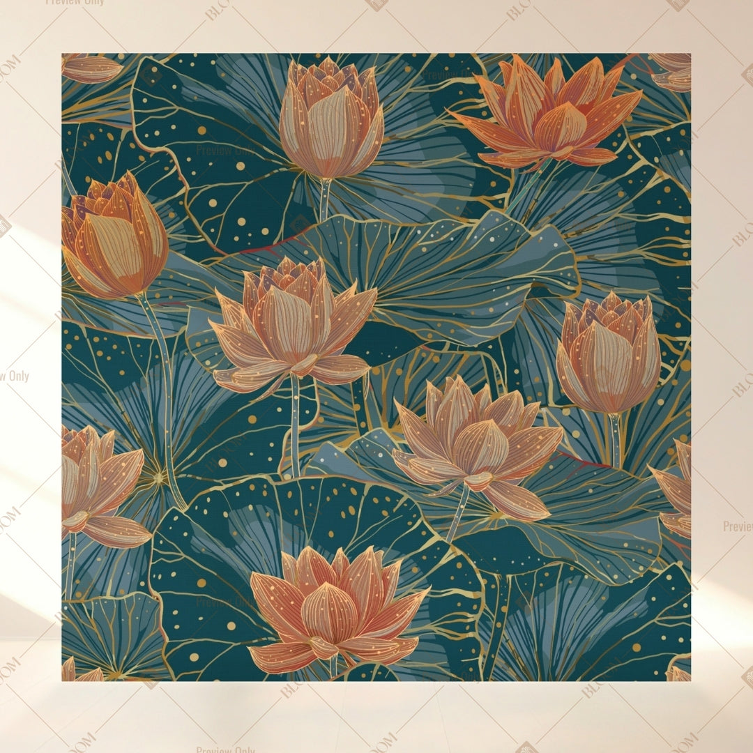 Teal Lotus Garden Square Backdrop