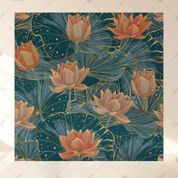 Teal Lotus Garden Square Backdrop