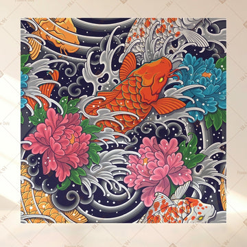 Colorful Koi Fish Square Backdrop