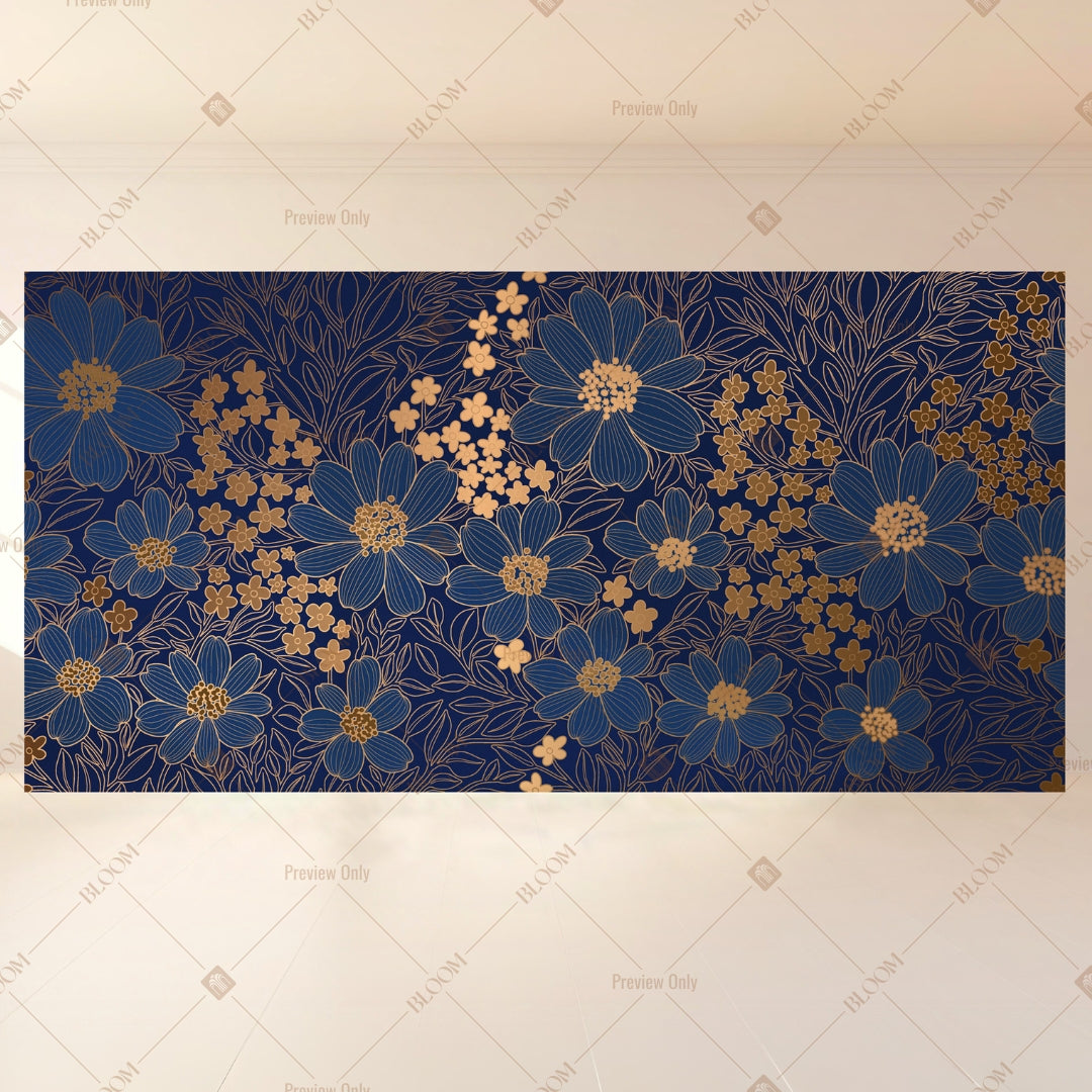 Navy Gold Floral Wide Backdrop
