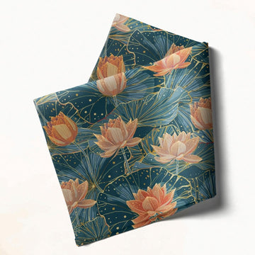 Blue & Orange Lotus Floral: Napkins 18" X 18" - Pack Of 20
