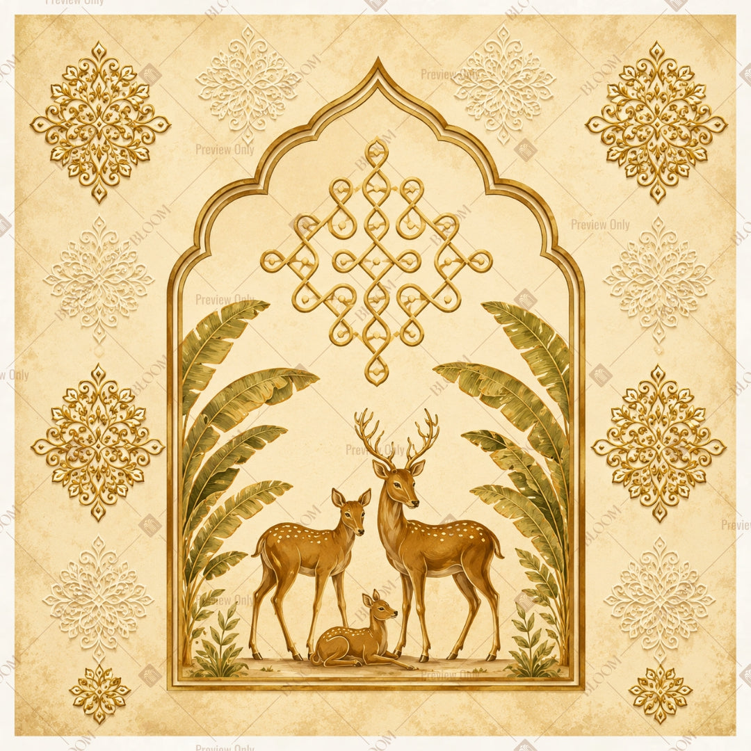Golden Deer Tree of Life Square Backdrop
