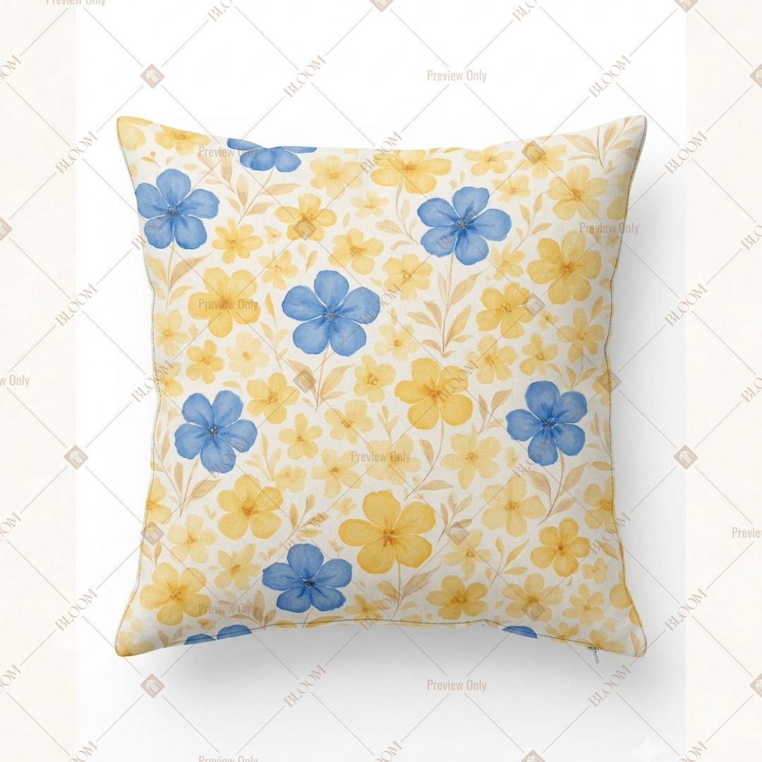 Blue Yellow Floral Cushion Cover Pack of 12