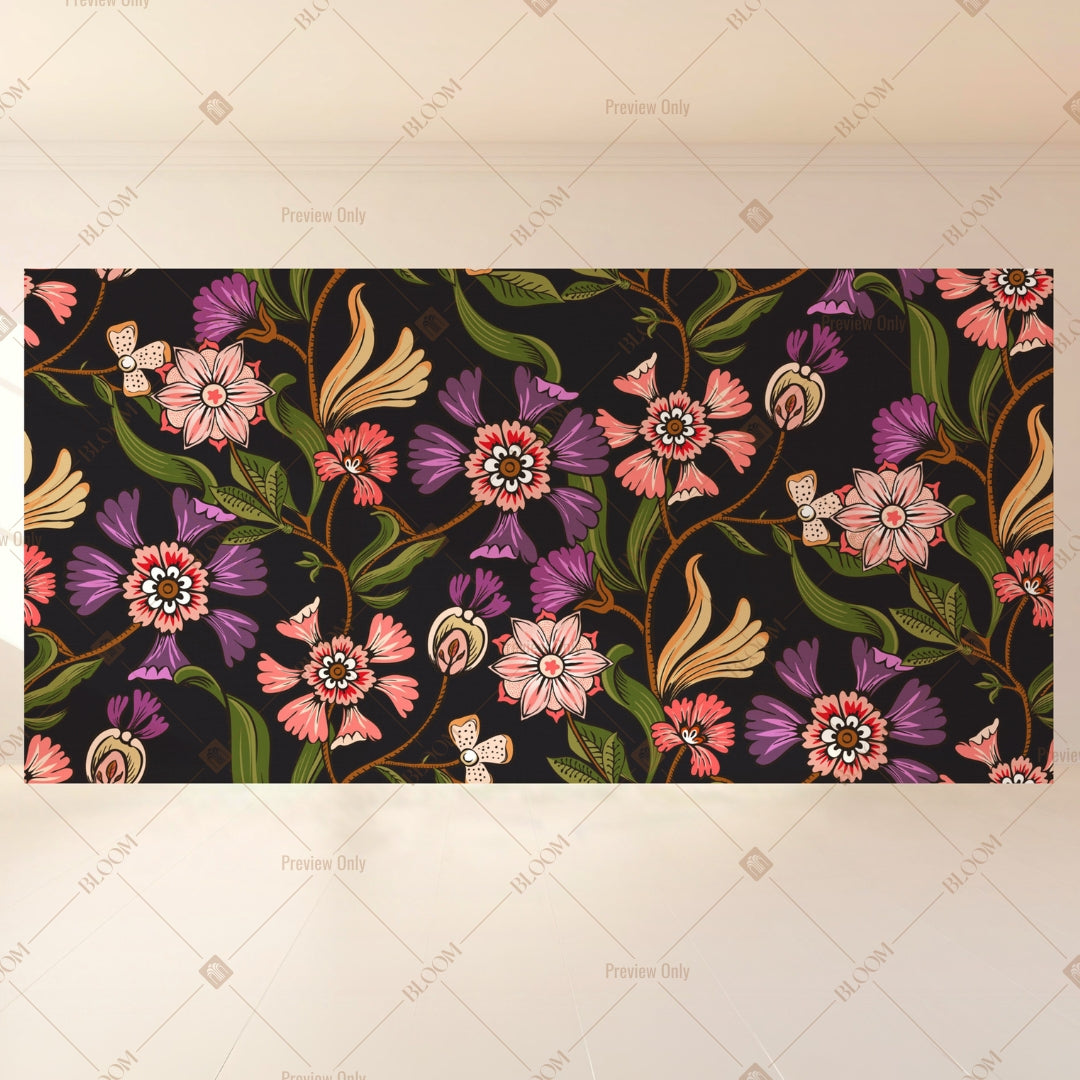 Dark Floral Bloom Wide Backdrop